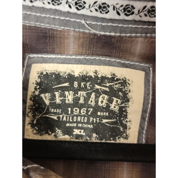 NWOT BKE Vintage Mens XL Long Sleeve Western Shirt Pearl Snap Plaid Athletic Fit - Picture 2 of 6